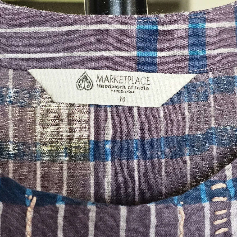 Marketplace Handwork Of India Indigo Striped Embroidered Cotton Maxi Dress - Picture 7 of 8